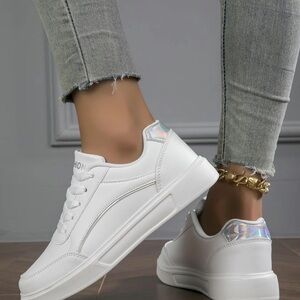 Women's White Sneakers w/ Silver Accents